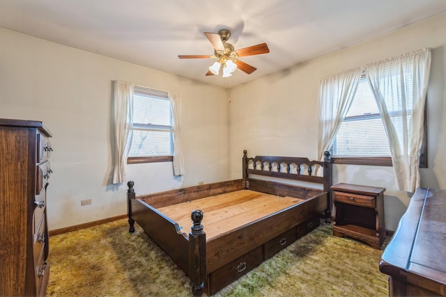 bedroom with carpet floors and ceiling fan