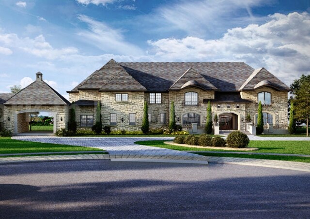 french country home with a front yard and a carport