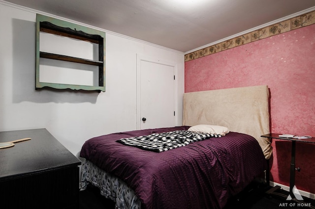 bedroom with crown molding