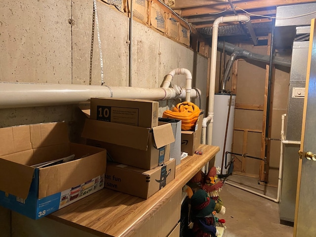 basement with water heater