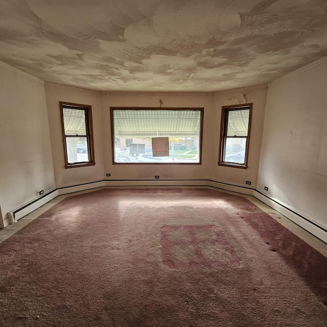 spare room featuring plenty of natural light, carpet floors, and crown molding