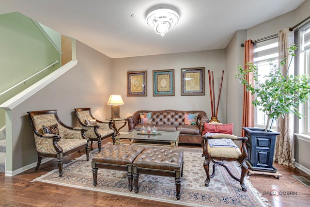 living room featuring hardwood / wood-style floors and plenty of natural light