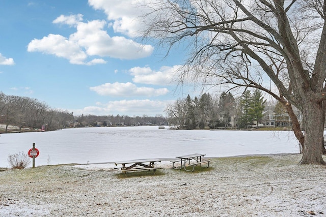 view of yard with a water view