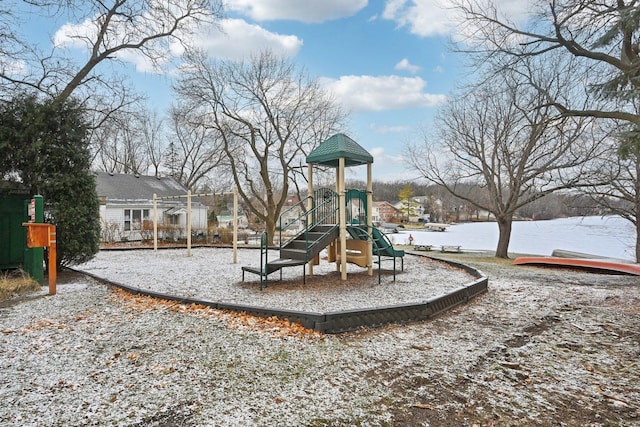 view of snow covered playground