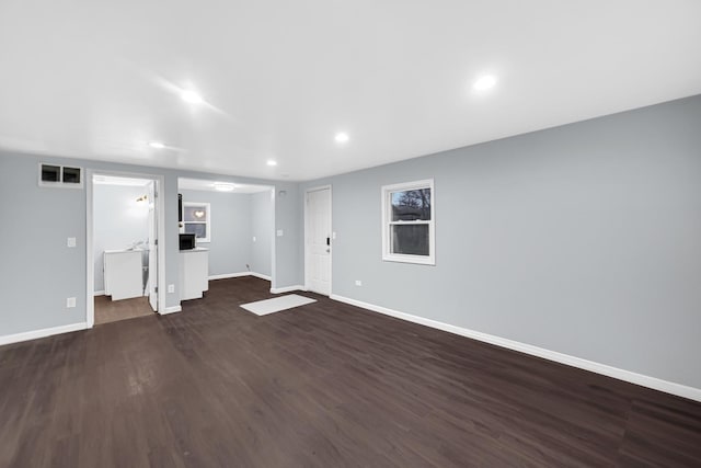 unfurnished living room with dark hardwood / wood-style flooring