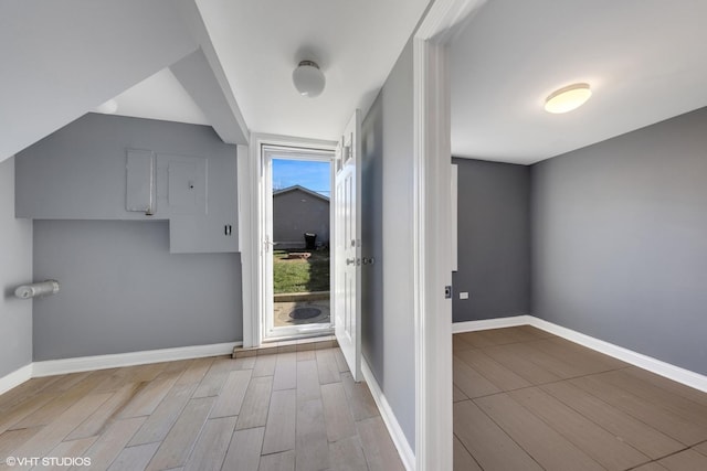 interior space with light hardwood / wood-style floors