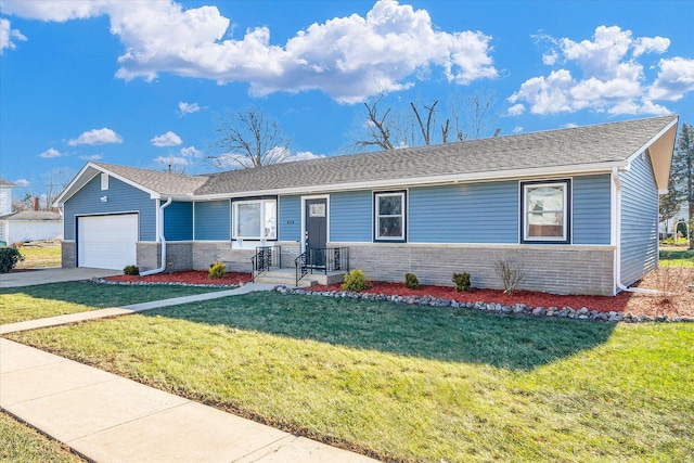 ranch-style house with a garage and a front yard