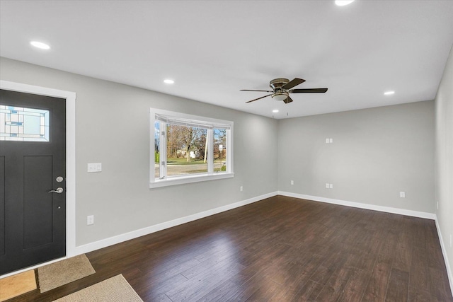 entryway featuring dark hardwood / wood-style floors and ceiling fan