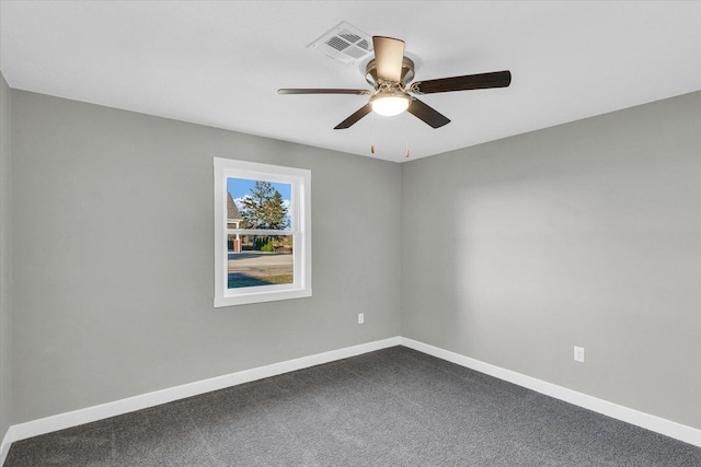 unfurnished room with carpet floors and ceiling fan