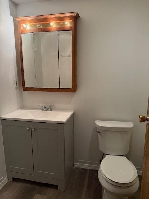 bathroom featuring vanity, toilet, and wood-type flooring