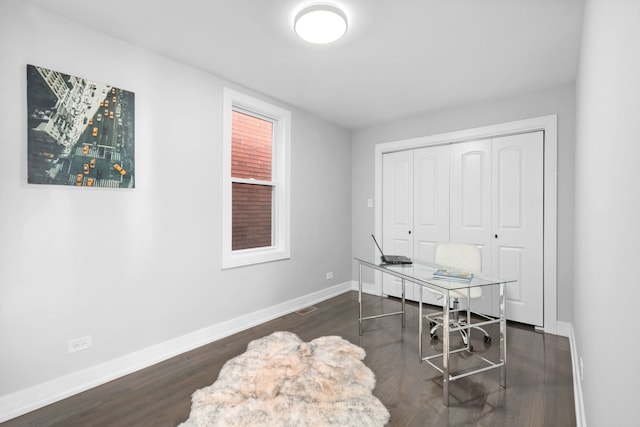 home office featuring dark hardwood / wood-style flooring