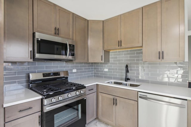 kitchen with decorative backsplash, stainless steel appliances, and sink