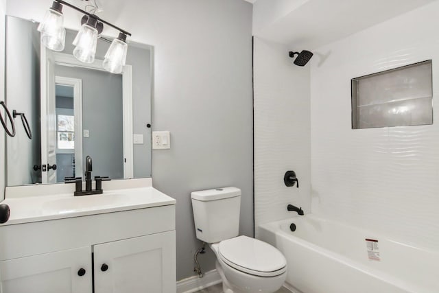 full bathroom featuring shower / tub combination, vanity, and toilet