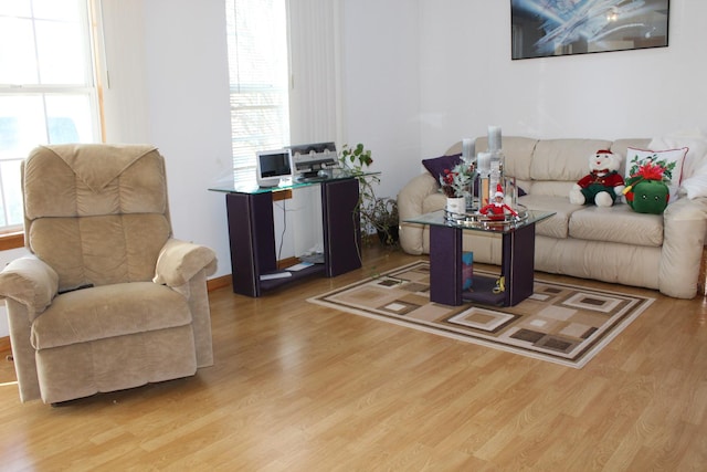 living room with light hardwood / wood-style flooring and a healthy amount of sunlight