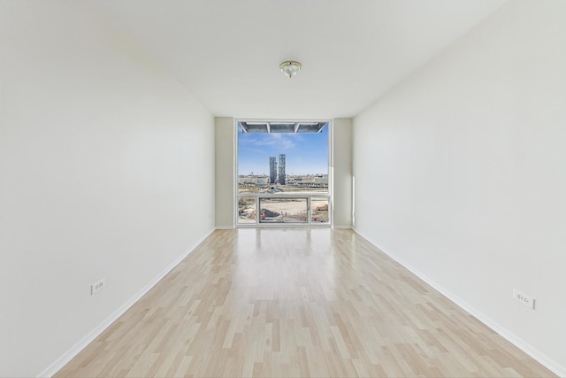 spare room featuring light hardwood / wood-style floors and expansive windows