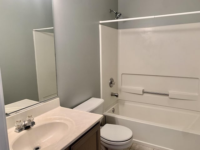 full bathroom featuring tile patterned flooring, vanity, shower / bathtub combination, and toilet