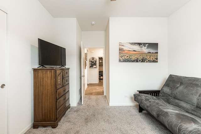 living room with light carpet