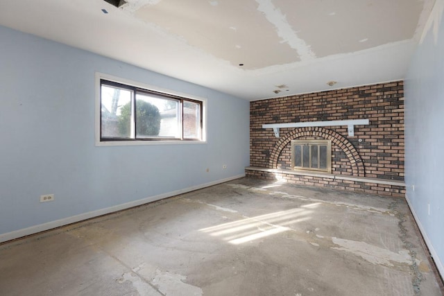 unfurnished living room with a fireplace