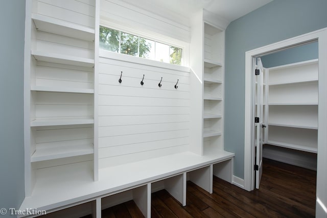 mudroom featuring dark hardwood / wood-style floors