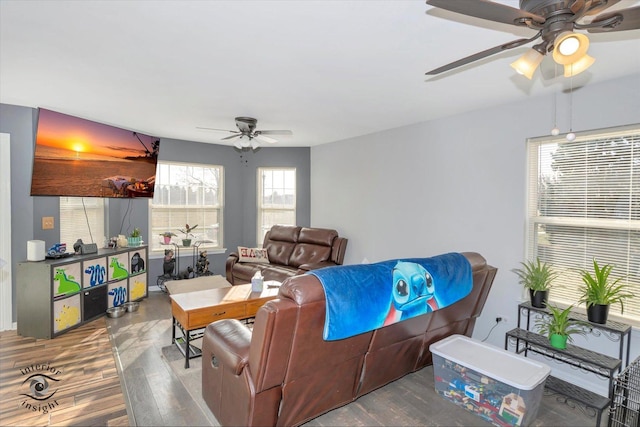 living room with hardwood / wood-style floors