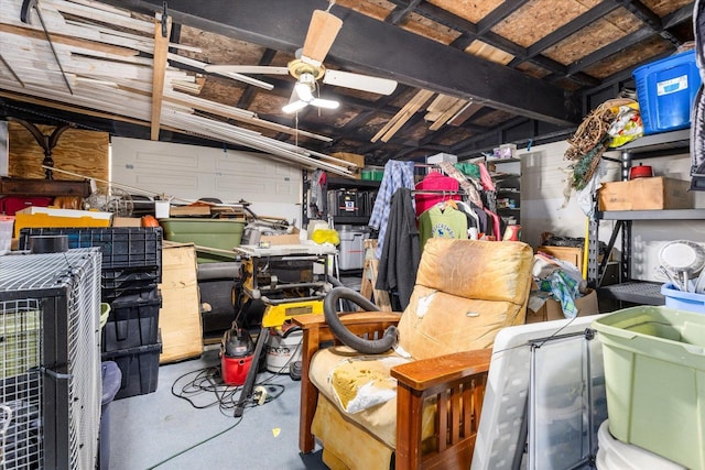 storage area with ceiling fan