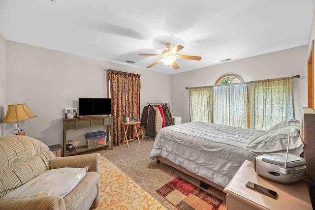 bedroom featuring carpet flooring and ceiling fan