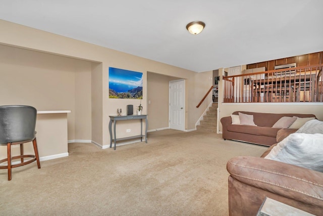 living room with light colored carpet