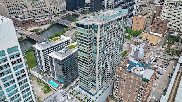 aerial view with a water view