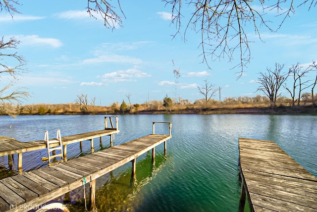 view of dock featuring a water view