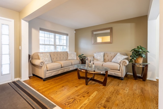 living room with light hardwood / wood-style floors