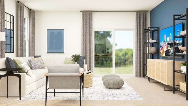 sitting room with light colored carpet