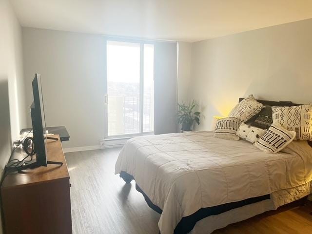 bedroom featuring hardwood / wood-style flooring and multiple windows