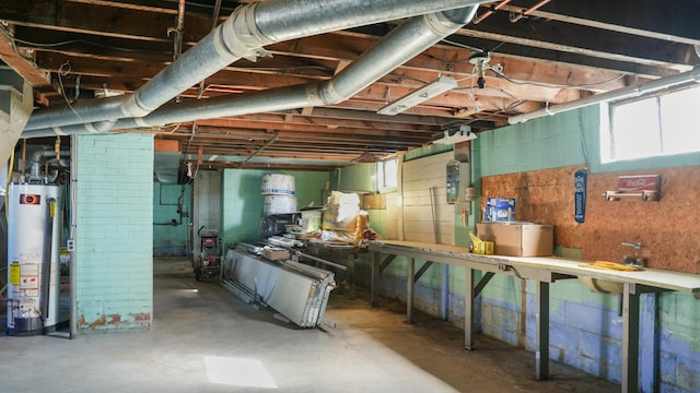 basement featuring gas water heater