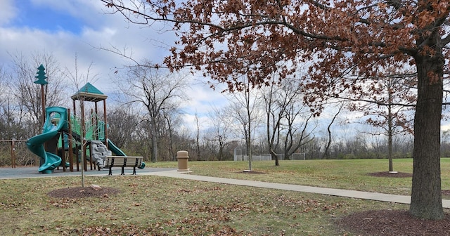 view of jungle gym with a yard