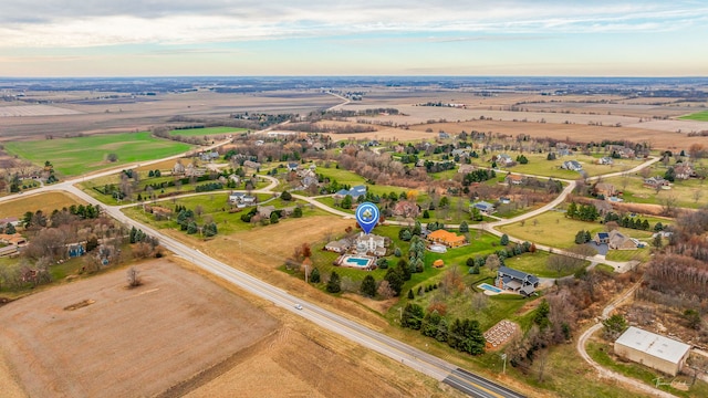 bird's eye view with a rural view