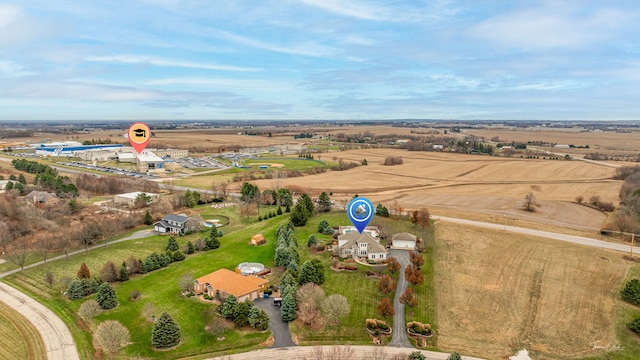 bird's eye view with a rural view