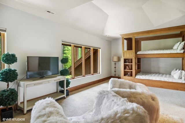 bedroom with lofted ceiling