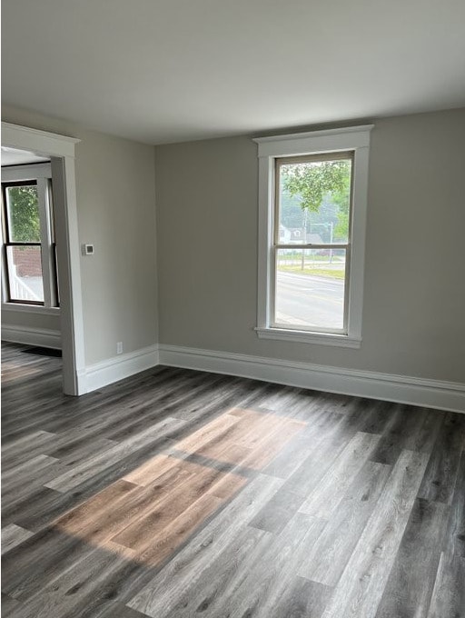 unfurnished room featuring dark hardwood / wood-style flooring and a wealth of natural light