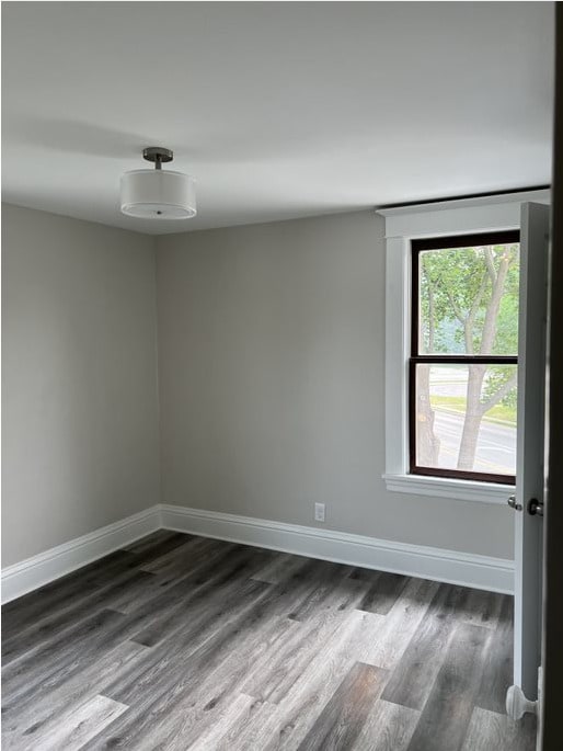 spare room with dark hardwood / wood-style flooring