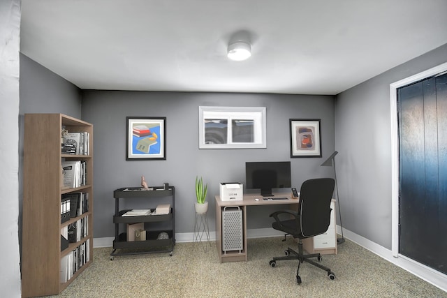 view of carpeted home office