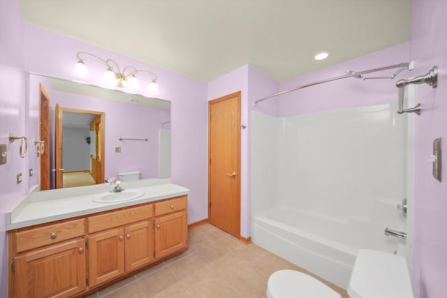 full bathroom with tile patterned flooring, vanity, toilet, and shower / bath combination