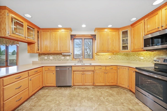 kitchen with plenty of natural light, sink, appliances with stainless steel finishes, and tasteful backsplash