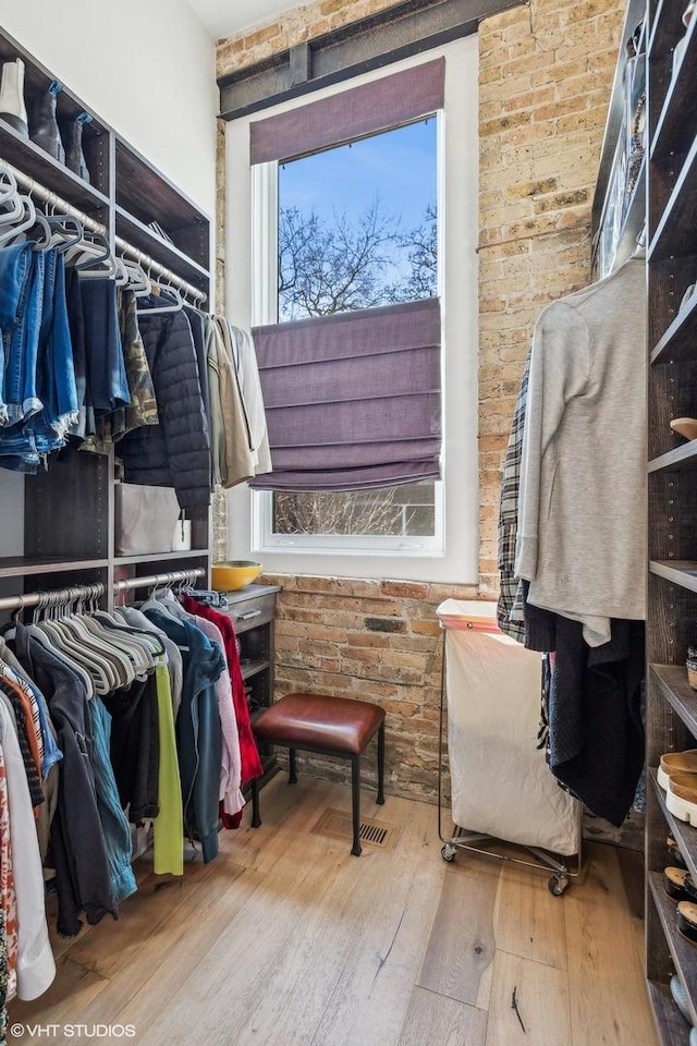 walk in closet with hardwood / wood-style flooring