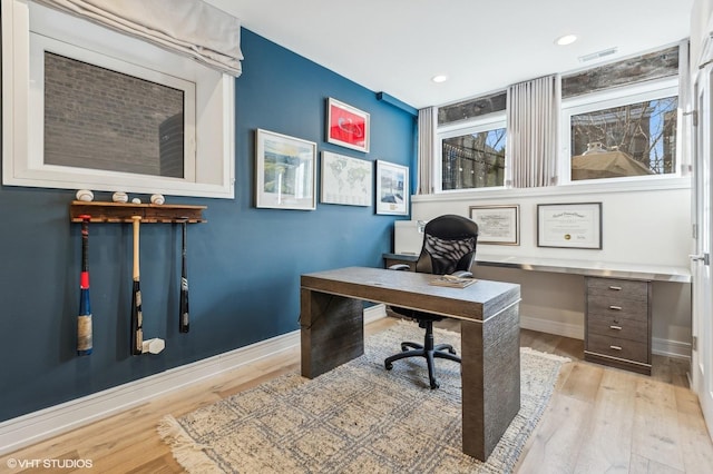 office area featuring light hardwood / wood-style floors