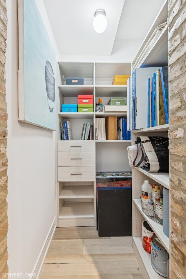 spacious closet with light hardwood / wood-style flooring