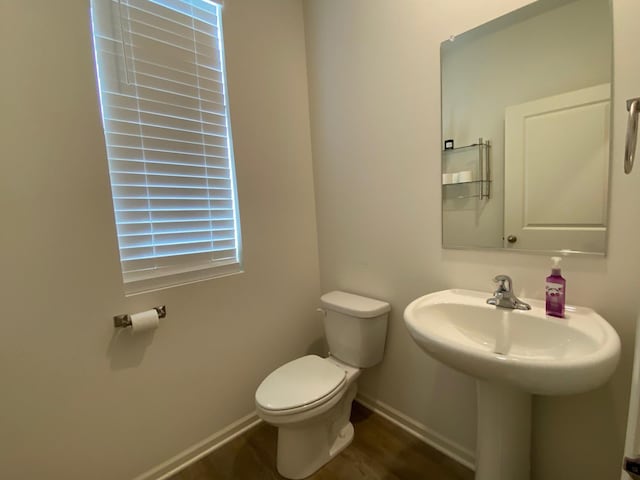 bathroom featuring hardwood / wood-style flooring, toilet, and sink