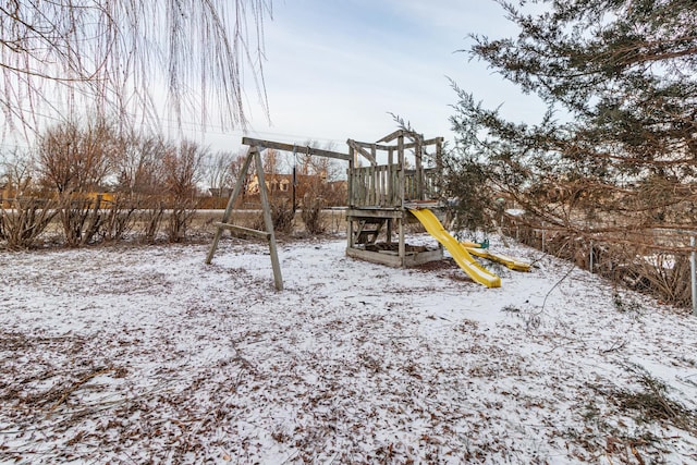 view of snow covered playground