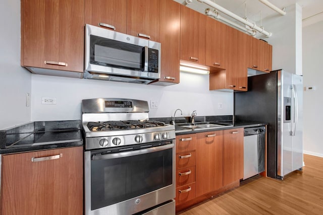 kitchen featuring sink, light hardwood / wood-style floors, and appliances with stainless steel finishes