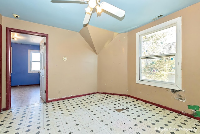 bonus room with ceiling fan