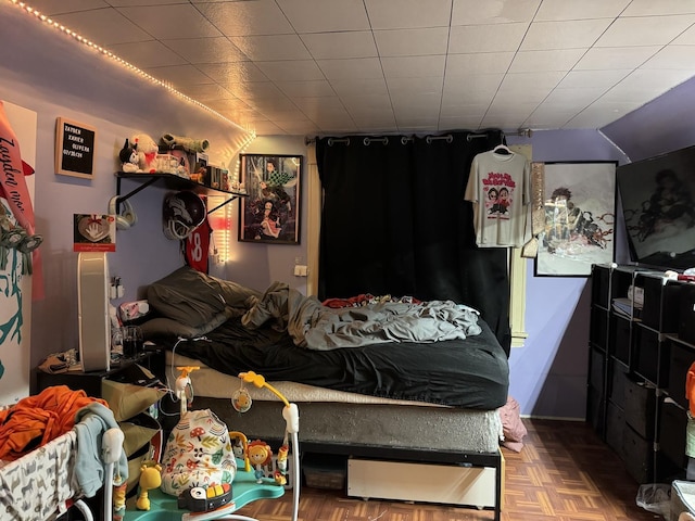 bedroom with parquet floors